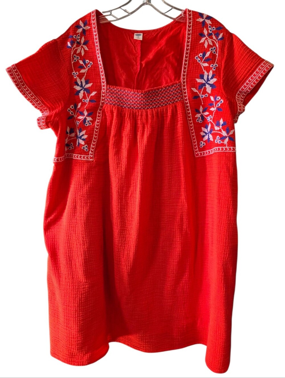 Old Navy Orange Short-Sleeve Embroidered Mini Dress Size X-Large